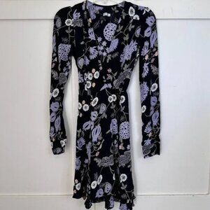 Reformation Black Floral Wrap Long Sleeve Dress XS Petite
